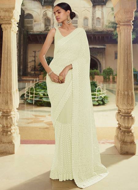 Off White Colour ARYA SWARNA Designer Party Wear Georgette Thread Mirror Sequins Work Stylish Saree Collection 6212